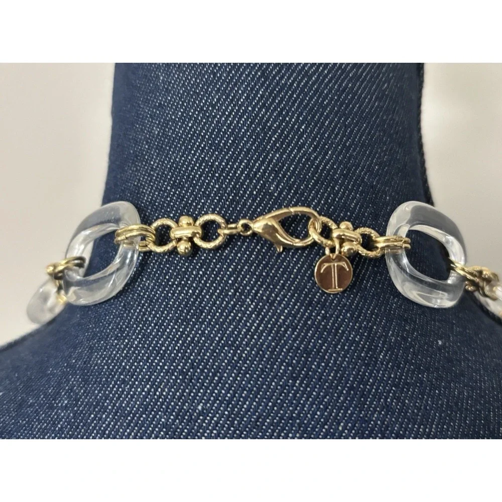 Talbots Clear Gold Lucite Chain Necklace Long Women's Classic Coastal